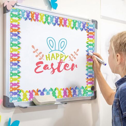 65.6 Ft Easter Bunny Holographic Bulletin Board Border Colorful Rabbit Sparkly Die Cut Border Trim Roll for Home Classroom Spring Party Wall Decoration in Saudi Arabia