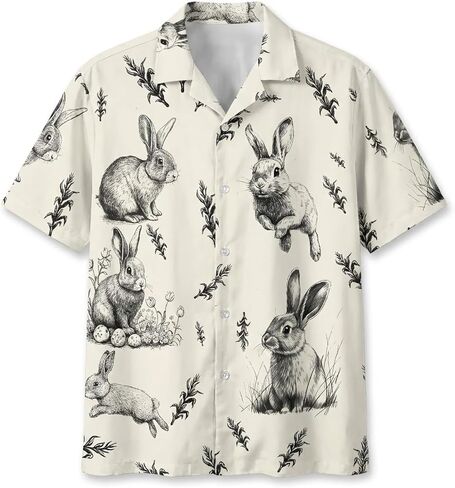 Rabbit Shirt Hawaiian Women Men, Holiday Bunny Shirt, Easter Shirt Button Down Short Sleeve in Saudi Arabia
