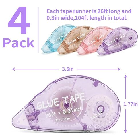 4 عبوات من بكرات شريط القصاصات مزدوجة الجوانب للحرف اليدوية، عداء شريط لاصق للأطفال والكبار، لوازم مدرسي المكتب المدرسي، 0.3 بوصة × 26 قدم in Kuwait