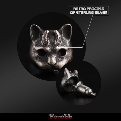 Skull Stud Earring 925 Sterling Silver Handcrafted Gothic Rock Punk Diablo Biker Retro [Cute Cat 60112] in Saudi Arabia