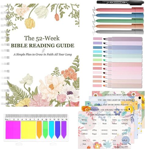 مجموعة مجلة دراسة الكتاب المقدس لمدة 52 أسبوعًا للنساء، مخطط قراءة الكتاب المقدس والتأمل لمدة عام، دفتر ملاحظات تعبدي مسيحي مع أقلام تمييز وأقلام وعلامات تبويب الفهرسة، مجموعة مذكرات دينية مقاس A5 in Kuwait