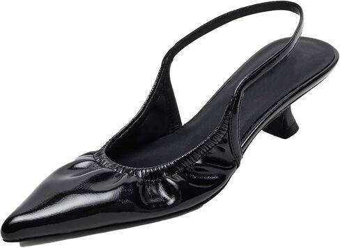 Mesh Slingback Pumps for Women,Kitten Heels with Pointed Toe Low Heel Sandals Ankle Strap Heels Slip-On Pumps in Kuwait