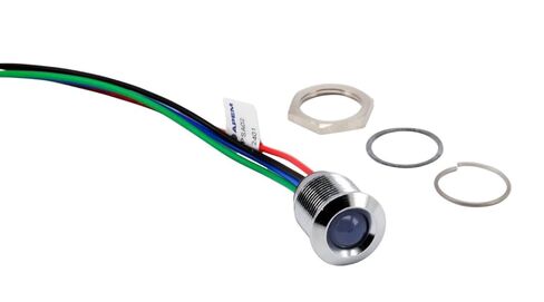 APEM Inc., Q16P5CZZRGB12ECA, Panel Mount LED Indicator - RGB - 16mm Dia - 12 VDC - Prominent Chrome Bezel - Epoxy Leads - Common Anode - IP67 (1 Item/s) in Saudi Arabia