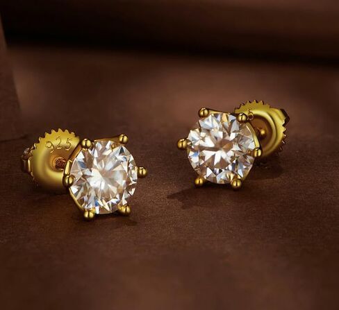 VANDANA GEMS & JEWELRY 1.50 Ctw Round Cut Diamond Stud Earrings 14k Yellow Gold Finish 925 Sterling Silver in Saudi Arabia