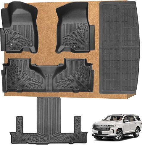 سجادات أرضية لسيارة Chevy Tahoe/GMC Yukon/Cadillac Escalade 7 مقاعد 2021-2025 2026 (ليست لـ Yukon XL أو 8 مقاعد)، شديدة التحمل مقاومة للماء وغير قابلة للانزلاق وحماية من جميع الأحوال الجوية، سجادات أرضية وبطانة للحمولة in Saudi Arabia