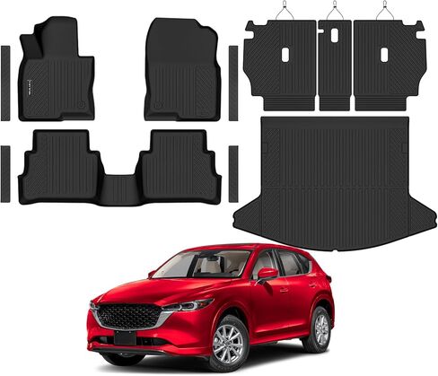 Floor Mats for Mazda CX-5 2017 2018 2019 2020 2021 2022 2023 2024 2025 All Weather Backrest Mat Trunk Mat Protection TPE Rubber Full Set Automotive Floor Mats Waterproof Non-Slip Mazda CX5 Accessories in Kuwait