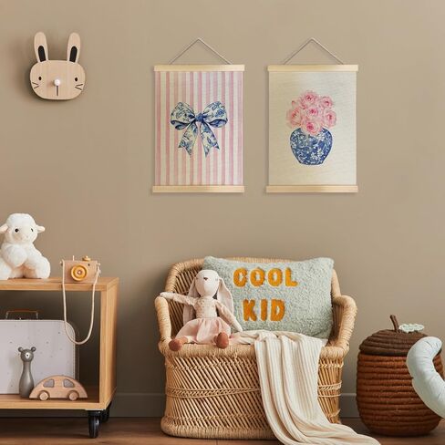 JINYO Chinoiserie Bow Floral Wall Art Poster مجموعة من 2، ديكور المنزل Grandmillennial، Coquette Preppy Bow الأزرق والأبيض الخزف زهرة ملصق يطبع ديكور الحائط، 12 × 16 بوصة in Kuwait