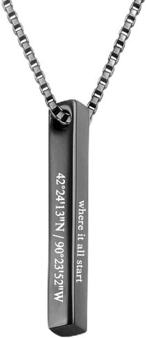 Yofair Custom Couples Necklace Personalized Vertical Bar Necklace Engraved Coordinate Bar Pendant Couples Gifts for Men Women in Kuwait