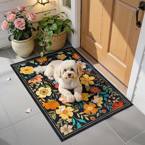 Area Rugs Floral, Non-Slip Machine Washable Wear-Resistant, Ultra Soft for Living Room/Bedroom/Kitchen/Classroom Flower Blue, 8'×10' in Saudi Arabia