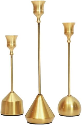 مجموعة من 3 حوامل شموع معدنية، 3 أنواع من القواعد، حامل شموع مزخرف لتناول الطعام، والحفلات، والزفاف، وديكور المنزل (ذهبي) in Kuwait