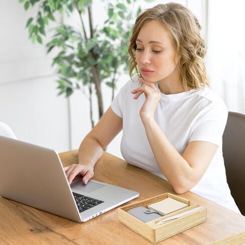 Buqoo Rubberwood Sticky Note Holder,Memo Pad Holder Dispenser Organizer with Pen Slot,Desktop Accessories Organizer for Office School Home in Kuwait