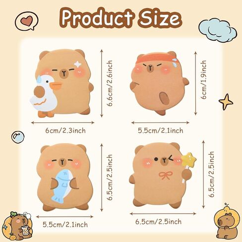 Capybara Shape Sticky Notes, Cute Cartoon Capybara Sticky Memo Pads Kawaii Small Self-Stick Memo Note Pad, 4 Packs 60 Sheets/Pack, Self-Stick Notepad for Office School Student Kids in Saudi Arabia