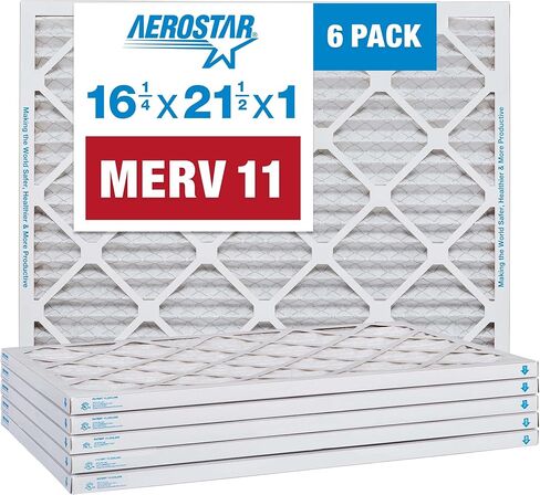 Aerostar 14x18x1 MERV 11 Air Filter, Pleated AC Furnace HVAC Filters (13.75x17.75x0.75), for Allergies Asthma Dust Pet Dander Smoke Bacteria Viruses, MPR 1500 FPR 10, USA, 6 Pack in Kuwait