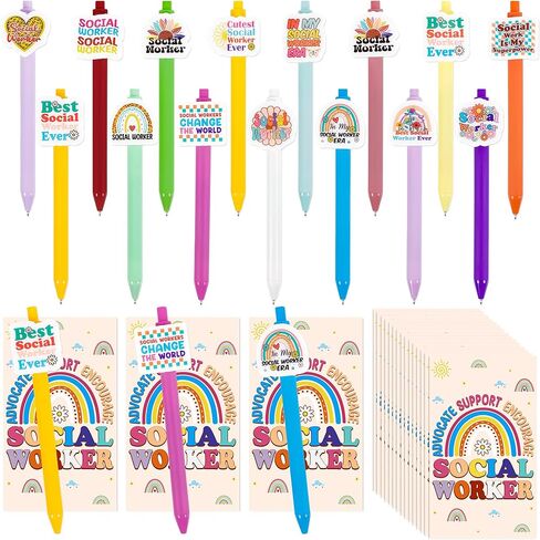 Lucky Sea 15 مجموعة من هدايا تقدير شهر العمل الاجتماعي للبالغين: 15 قطعة من أقلام حبر جاف وبطاقات حبر أسود للعمل الاجتماعي وحقائب هدايا جيدة لمستلزمات حفلات عيد الميلاد وعيد الشكر in Kuwait