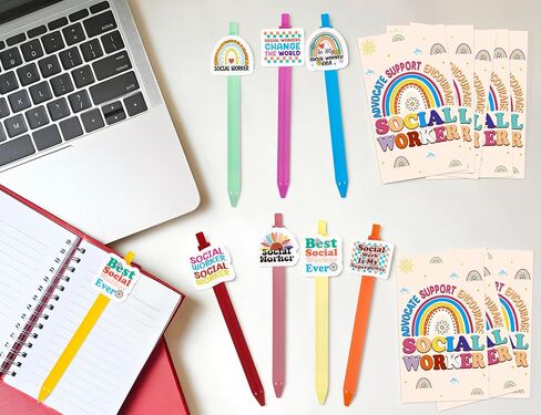 Lucky Sea 15 مجموعة من هدايا تقدير شهر العمل الاجتماعي للبالغين: 15 قطعة من أقلام حبر جاف وبطاقات حبر أسود للعمل الاجتماعي وحقائب هدايا جيدة لمستلزمات حفلات عيد الميلاد وعيد الشكر in Kuwait