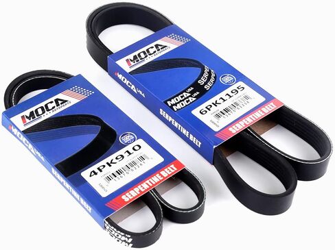 MOCA 4PK910 & 6PK1195 2 Pcs EPDM Serpentine Belts fits 2004 for Mitsubishi Endeavor 3.8L 3797CC, 2004-2008 Endeavor 3.8L 3828CC, 2004-2009 Galant 3.8L, 2004 Galant 3.8L in Kuwait