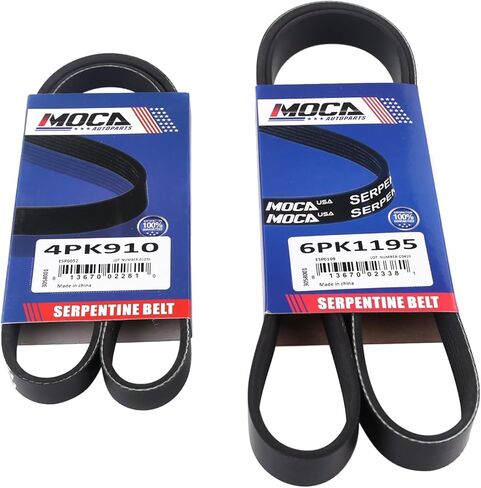 MOCA 4PK910 & 6PK1195 2 Pcs EPDM Serpentine Belts fits 2004 for Mitsubishi Endeavor 3.8L 3797CC, 2004-2008 Endeavor 3.8L 3828CC, 2004-2009 Galant 3.8L, 2004 Galant 3.8L in Kuwait