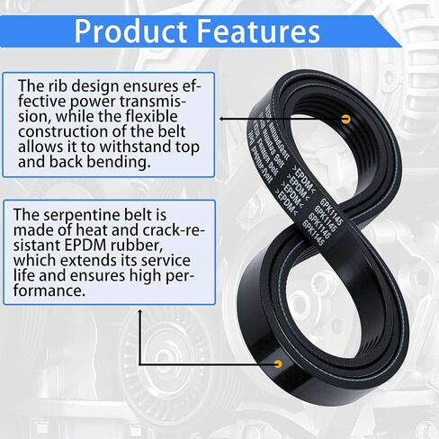 1060450 6PK1145 حزام اعوج | طول 6 أضلاع 45 بوصة | متوافق مع أودي 2019-2024 وفورد 1983-2019 | يستبدل 6PK1143 | 3.5L V6 3496cc 213ci 3.0L V6 in Kuwait