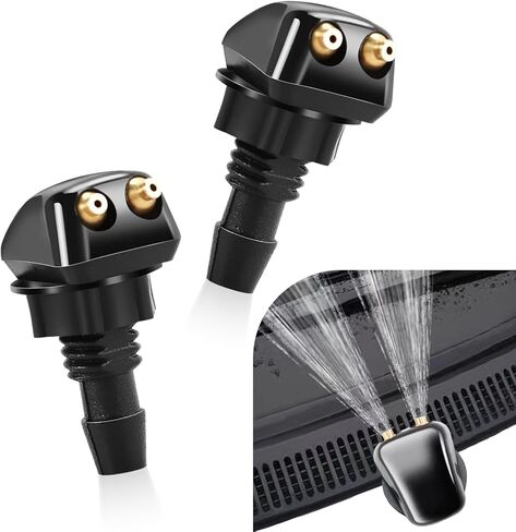 2 PCS Front Windshield Washer Nozzles, Double Holes Wiper Washer Nozzles, Nylon Straight Column Windshield Sprayer Jet, Universal for Most Cars, Trucks (Black) in Kuwait