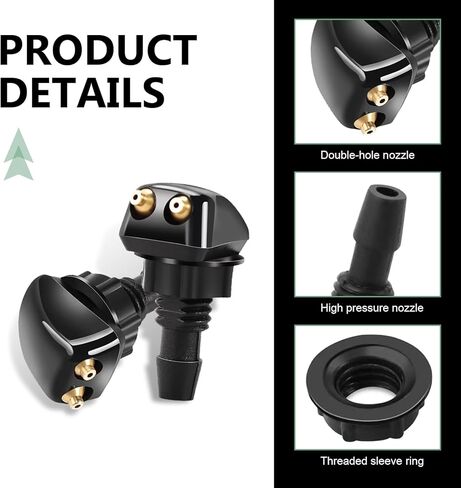 2 PCS Front Windshield Washer Nozzles, Double Holes Wiper Washer Nozzles, Nylon Straight Column Windshield Sprayer Jet, Universal for Most Cars, Trucks (Black) in Kuwait