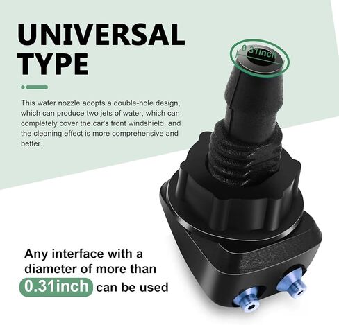 2 PCS Front Windshield Washer Nozzles, Double Holes Wiper Washer Nozzles, Nylon Straight Column Windshield Sprayer Jet, Universal for Most Cars, Trucks (Black) in Kuwait