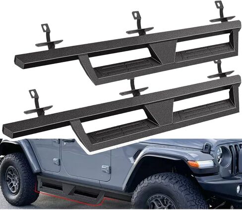 لوحات الجري بخطوات إسقاط متوافقة مع 2018-2024 Jeep Wrangler JL ذات 4 أبواب جانبية وقضبان Nerf، أسود مزخرف in Kuwait