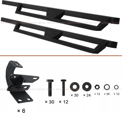 لوحات الجري بخطوات إسقاط متوافقة مع 2018-2024 Jeep Wrangler JL ذات 4 أبواب جانبية وقضبان Nerf، أسود مزخرف in Kuwait