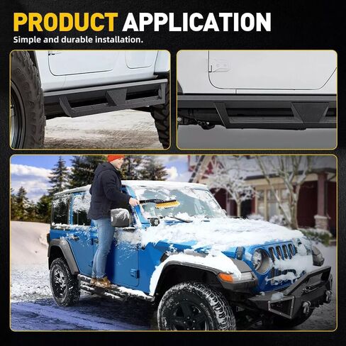 لوحات الجري بخطوات إسقاط متوافقة مع 2018-2024 Jeep Wrangler JL ذات 4 أبواب جانبية وقضبان Nerf، أسود مزخرف in Kuwait