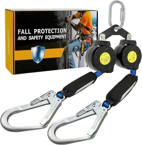 6 أقدام مزدوجة [بدون تشابك] شريان الحياة القابل للسحب ذاتيًا ANSI فئة A SRL خطافات حديد التسليح ممتص للصدمات بناء السقف حماية شخصية من السقوط in Kuwait