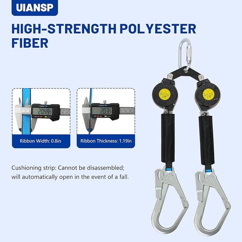 6 أقدام مزدوجة [بدون تشابك] شريان الحياة القابل للسحب ذاتيًا ANSI فئة A SRL خطافات حديد التسليح ممتص للصدمات بناء السقف حماية شخصية من السقوط in Kuwait