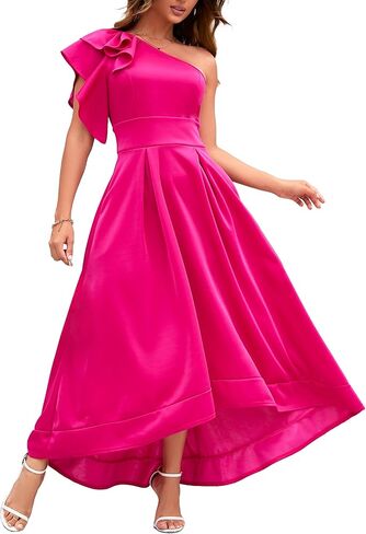 Ruffle Sleeve Dress Asymmetrical Neckline Women's Dress Cocktail Evening Party Dress in Saudi Arabia