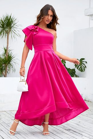 Ruffle Sleeve Dress Asymmetrical Neckline Women's Dress Cocktail Evening Party Dress in Saudi Arabia