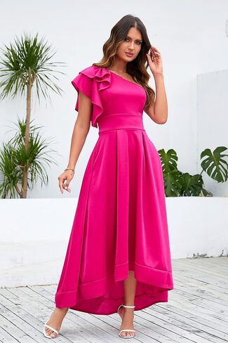 Ruffle Sleeve Dress Asymmetrical Neckline Women's Dress Cocktail Evening Party Dress in Saudi Arabia