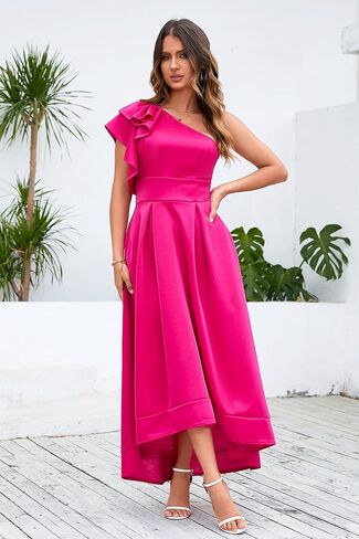 Ruffle Sleeve Dress Asymmetrical Neckline Women's Dress Cocktail Evening Party Dress in Saudi Arabia