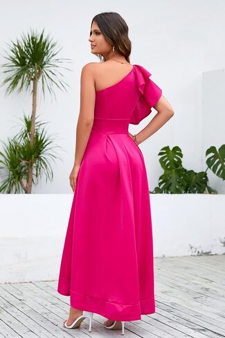 Ruffle Sleeve Dress Asymmetrical Neckline Women's Dress Cocktail Evening Party Dress in Saudi Arabia