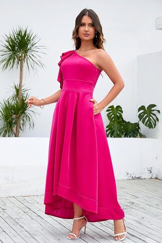 Ruffle Sleeve Dress Asymmetrical Neckline Women's Dress Cocktail Evening Party Dress in Saudi Arabia