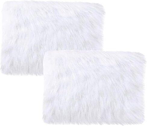 Faux Fur Placemats White Fur Table Runner Small Luxury Shaggy Sheepskin Table Linen Wedding Decor Designer Accessories Set of 2 (White, 18 x 12 inches) in Saudi Arabia
