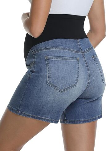 Women's Maternity Jean Shorts Over Belly Stretchy Casual Denim Short Pants Pregnancy Summer Shorts with Pockets in Saudi Arabia