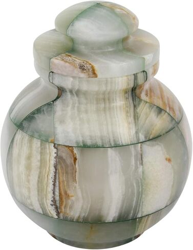 جرة صغيرة جدًا من العقيق الأخضر الفسيفسائي، جرة جنازة حجرية، ارتفاع 12.7 سم in Kuwait