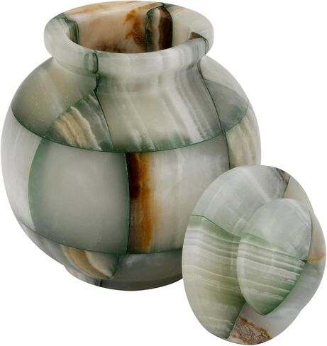 جرة صغيرة جدًا من العقيق الأخضر الفسيفسائي، جرة جنازة حجرية، ارتفاع 12.7 سم in Kuwait