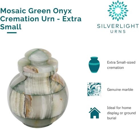 جرة صغيرة جدًا من العقيق الأخضر الفسيفسائي، جرة جنازة حجرية، ارتفاع 12.7 سم in Kuwait