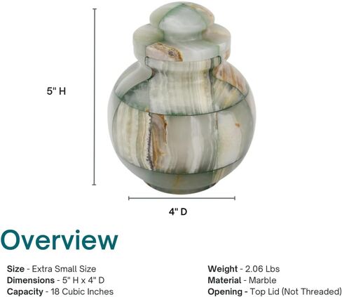 جرة صغيرة جدًا من العقيق الأخضر الفسيفسائي، جرة جنازة حجرية، ارتفاع 12.7 سم in Kuwait