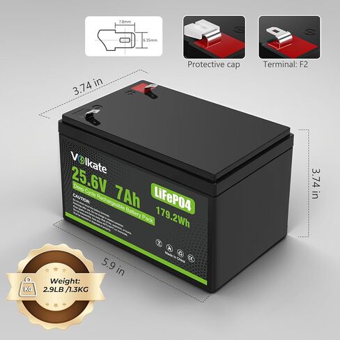 24V 7Ah Lithium LiFePO4 Battery with Upgraded 30A BMS, 24 Volt 25.6V 179.2Wh 2000+ Deep Cycle Rechargeable Lithium Iron Phosphate Battery for Ride On Toys, Power Wheels, Replaces LF8011 (F2 Terminals) in Kuwait