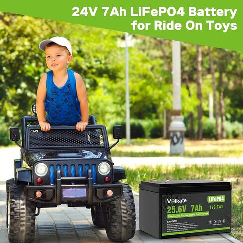 24V 7Ah Lithium LiFePO4 Battery with Upgraded 30A BMS, 24 Volt 25.6V 179.2Wh 2000+ Deep Cycle Rechargeable Lithium Iron Phosphate Battery for Ride On Toys, Power Wheels, Replaces LF8011 (F2 Terminals) in Kuwait