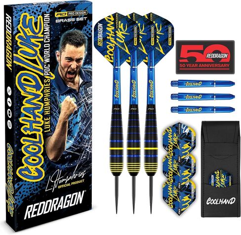 RED DRAGON Luke Humphries Coolhand 22g Brass Darts Set with Flights and Shafts (Stems) Including Checkout Card in Kuwait