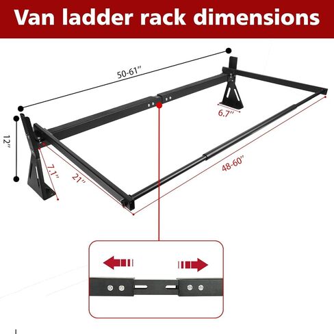 hightall Van Ladder Rack with Roller,Adjustable Length 50-61" Van Roof Rack with Cargo Stoppers,Compatible with Ford Transit150/250/350,Enclosed Trailer,Drilling Required in Kuwait