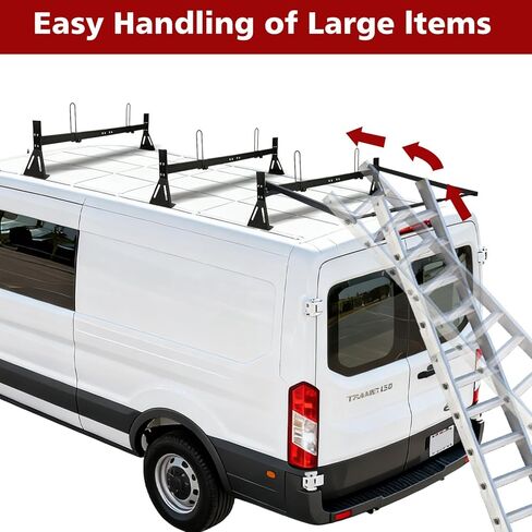 hightall Van Ladder Rack with Roller,Adjustable Length 50-61" Van Roof Rack with Cargo Stoppers,Compatible with Ford Transit150/250/350,Enclosed Trailer,Drilling Required in Kuwait