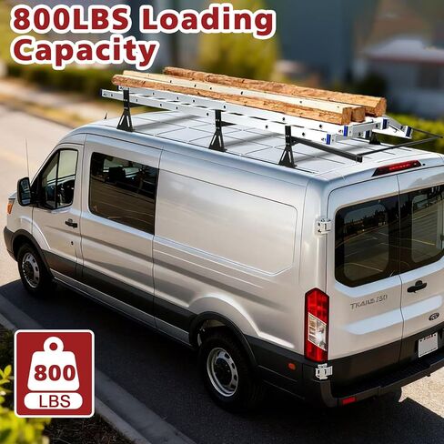 hightall Van Ladder Rack with Roller,Adjustable Length 50-61" Van Roof Rack with Cargo Stoppers,Compatible with Ford Transit150/250/350,Enclosed Trailer,Drilling Required in Kuwait