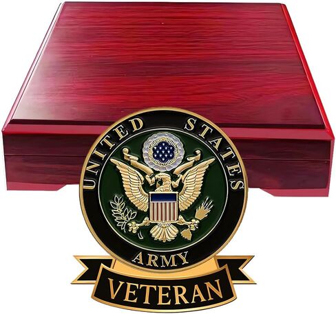 دبوس طية صدر المحارب بالجيش الأمريكي مع صندوق هدايا خشبي فاخر من خشب الجوز، بروش ذهبي بشارة عسكرية مفصلة ثلاثية الأبعاد للرجال والنساء، هدية خدمة التقاعد الوطنية لعيد المحاربين القدامى وعيد الأب in Kuwait