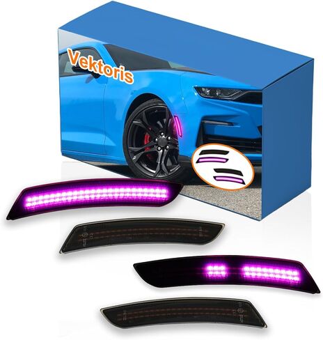 Smoked Lens LED Side Marker Lights 4PCS KIT for Chevy Camaro 2016-2023 6th Gen Camaro-Replace Part # 23169181/23169182,Sequential Front & Rear Bumper Side Marker Lamps Assembly (Pink Light) in Saudi Arabia